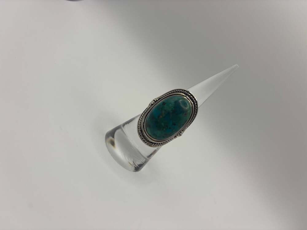 Vintage 925 Sterling Silver Turquoise Oval Statement Ring Size 7.75